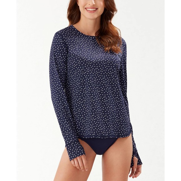 Tommy Bahama Navy Polka Dot Swim Coverup/Rash Guard - Picture 1 of 5